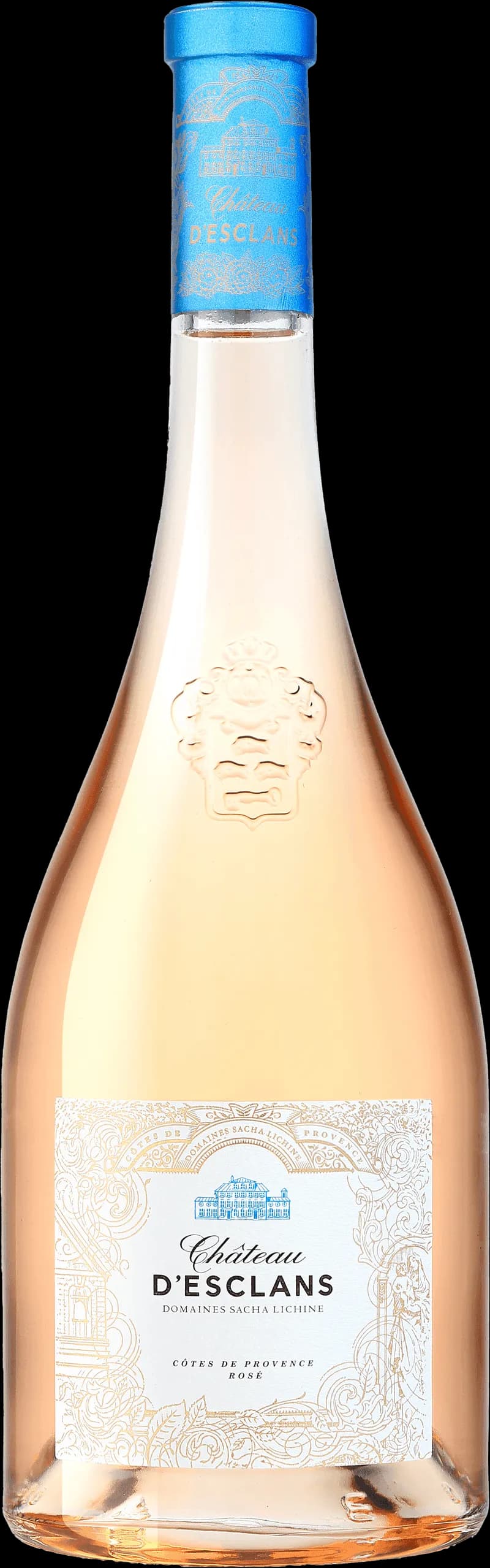 Flaska Château d'Esclans rosévin mot ljus bakgrund