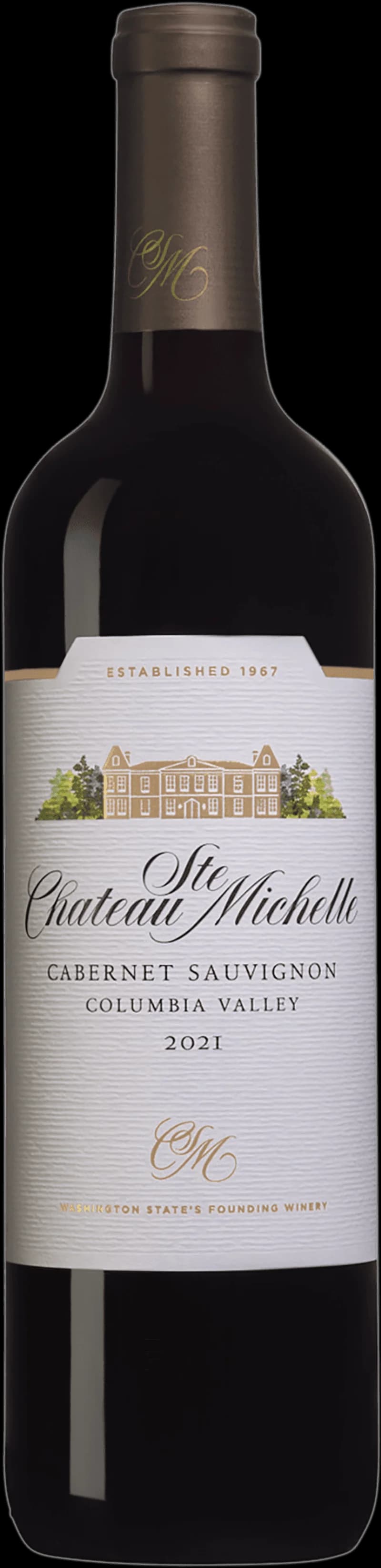 Flaska av Château Ste. Michelle rött vin mot neutral bakgrund