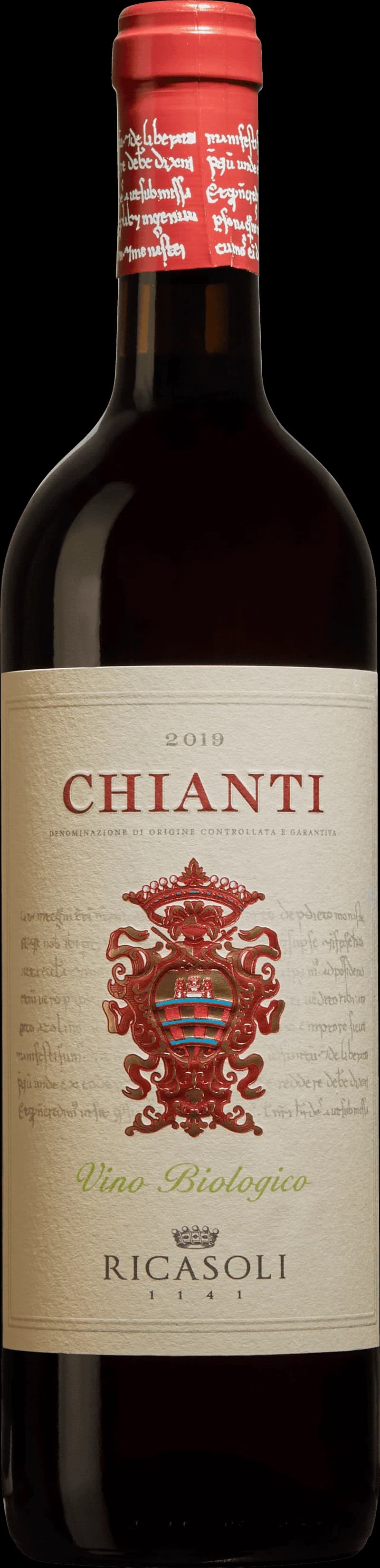 En flaska Chianti rött vin på ett bord