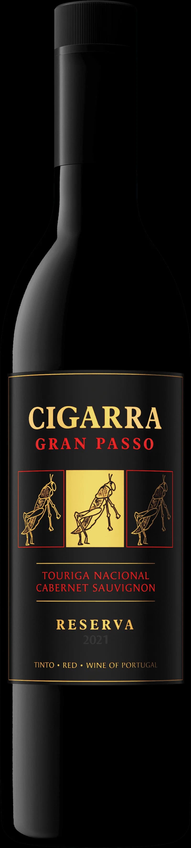 Flaska av rött vin Cigarra Gran Passo på en bordsservering.