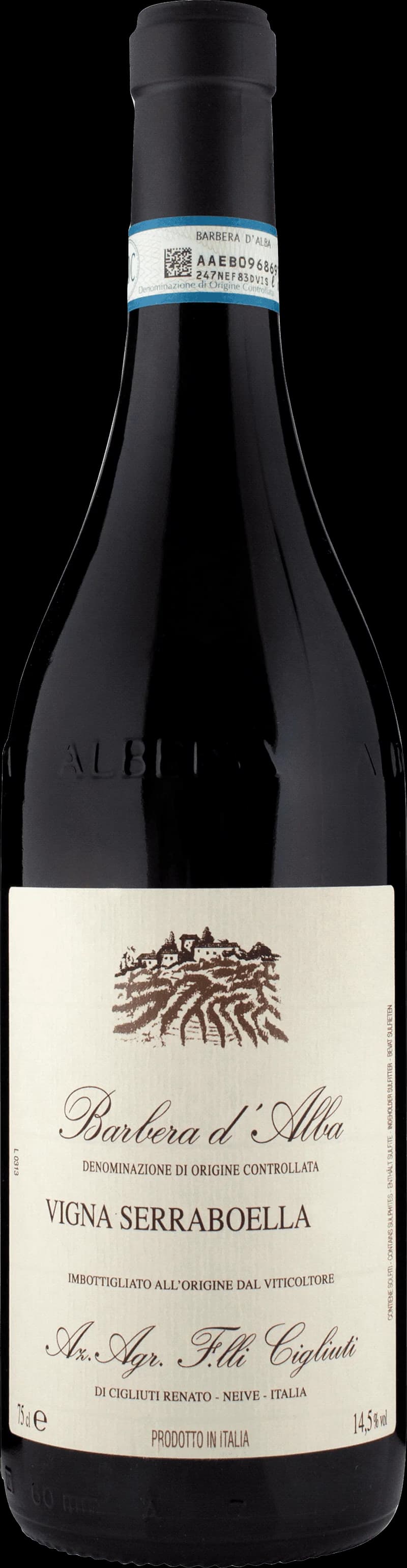 Flaska med rött vin från Cigliuti