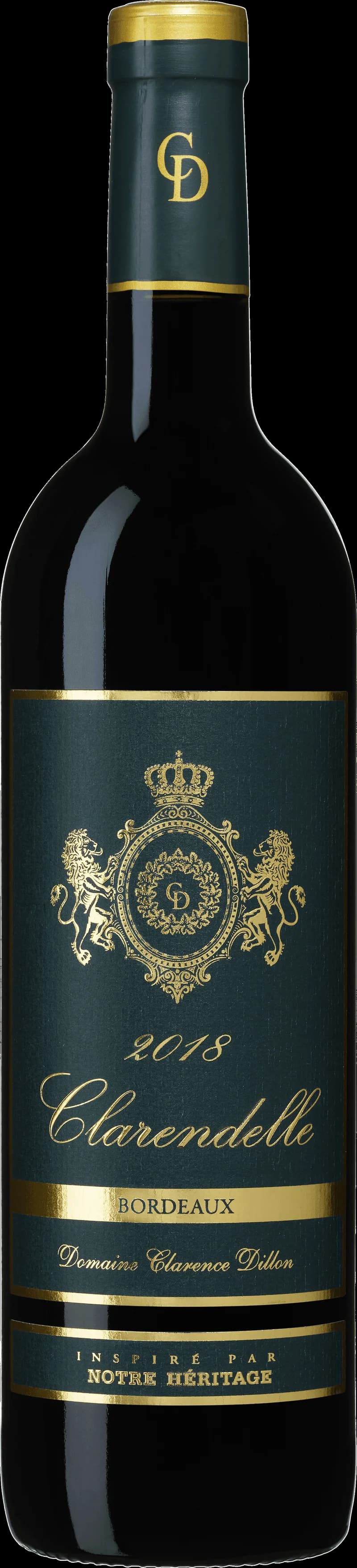 Flaska av Clarendelle rött vin mot mörk bakgrund