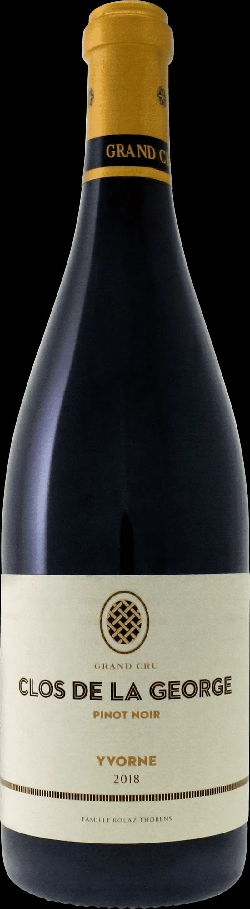 Flaska av rött vin Clos de la George på vit bakgrund