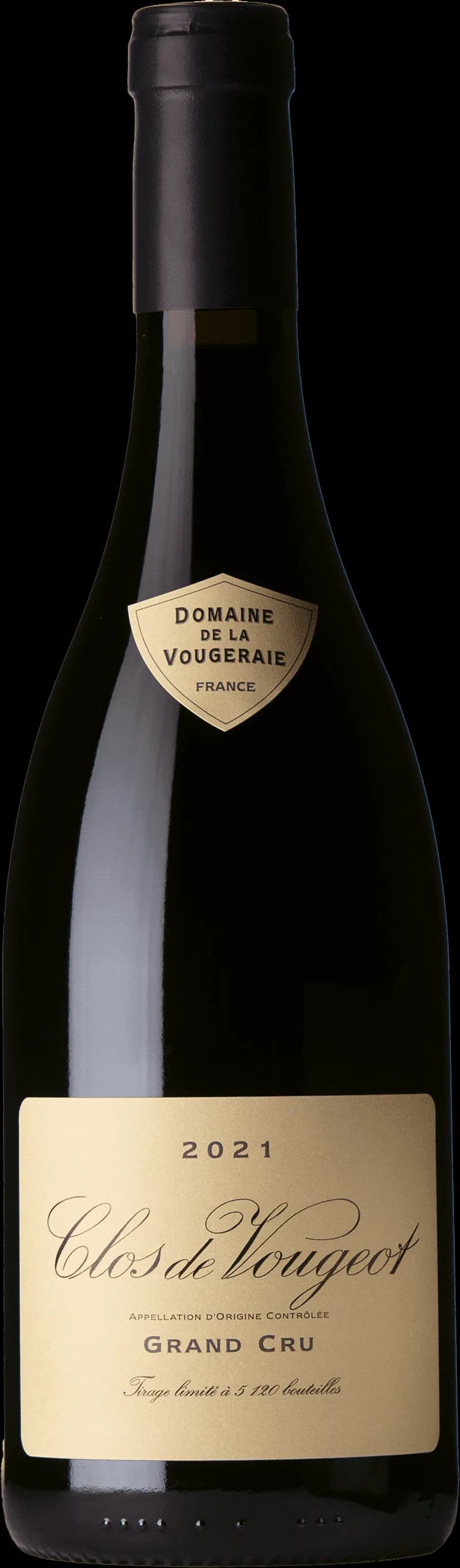 Flaska av rött vin från Clos de Vougeot Grand Cru, en prestigefylld bourgogne.