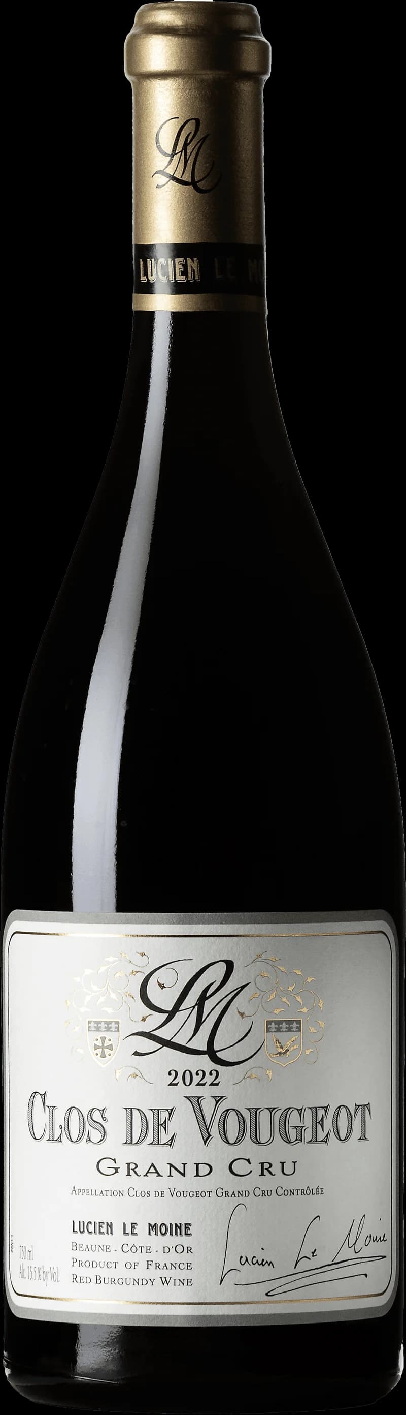 Flaska Clos de Vougeot Grand Cru rött vin mot mörk bakgrund