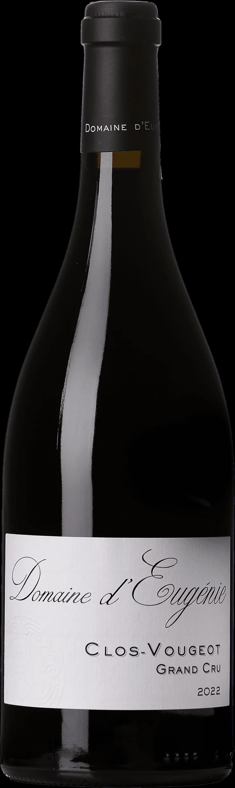 Flaska Clos de Vougeot Grand Cru rött vin mot mörk bakgrund