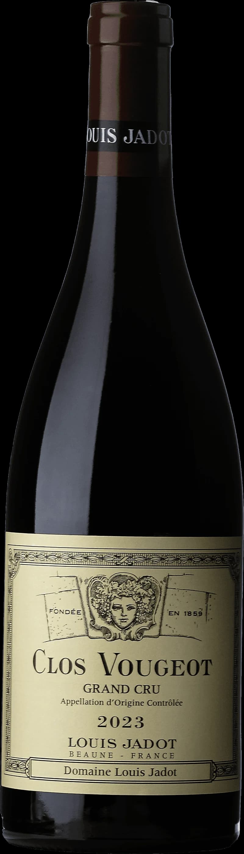 Flaska av Clos Vougeot Grand Cru rött vin från Bourgogne