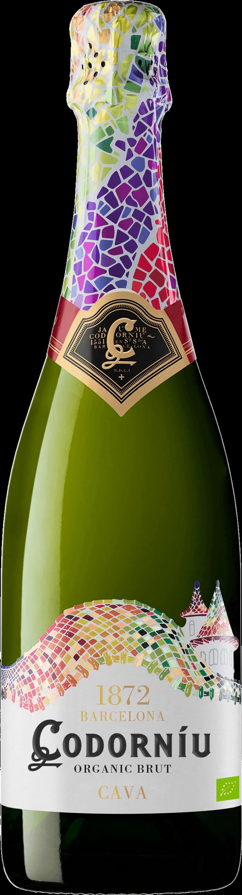 Flaska av Codorníu mousserande vin mot en ljus bakgrund.