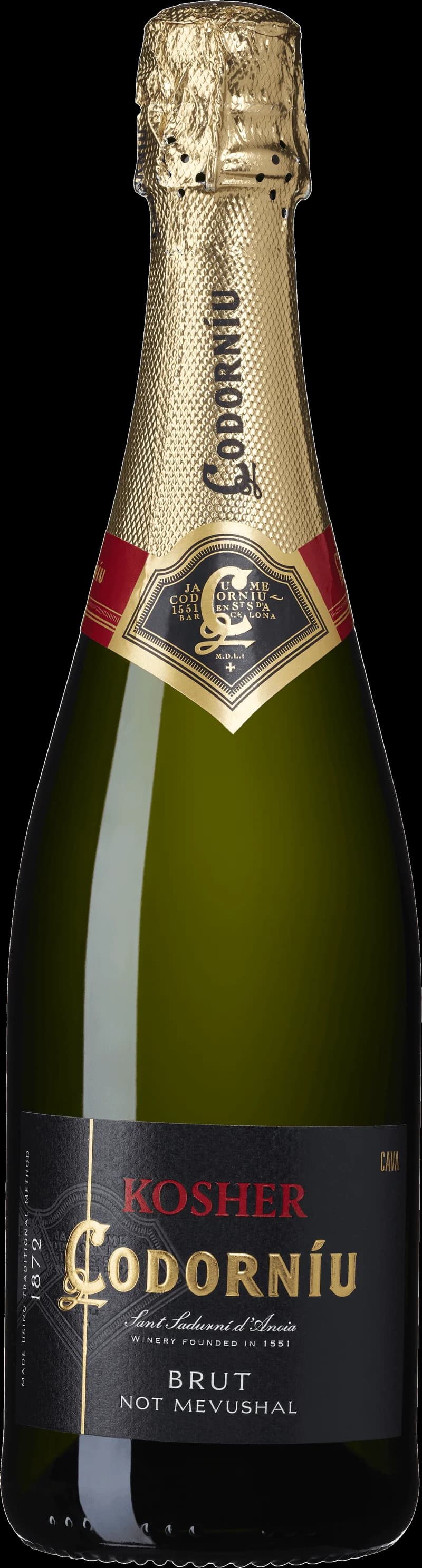 Flaska av Codorníu mousserande vin mot en ljus bakgrund.