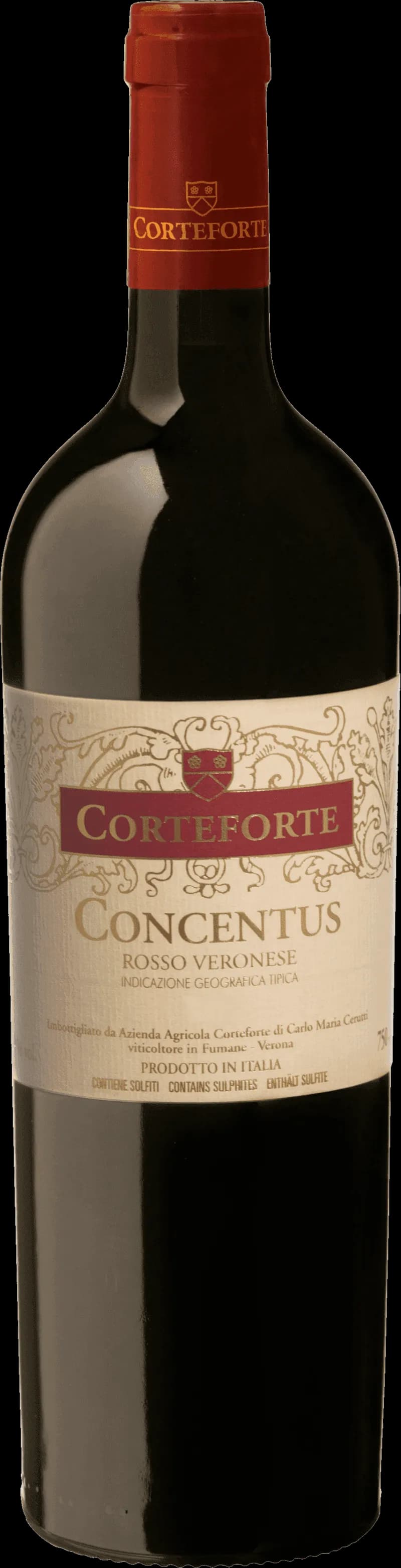 Flaska med Concentus rött vin på ett bord