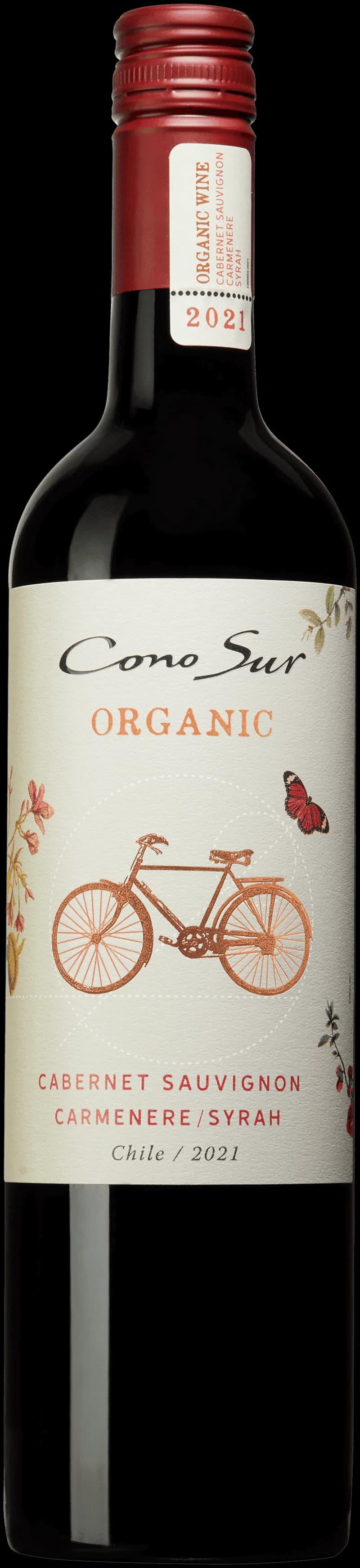 Flaska med Cono Sur rött vin på en bordsservering.
