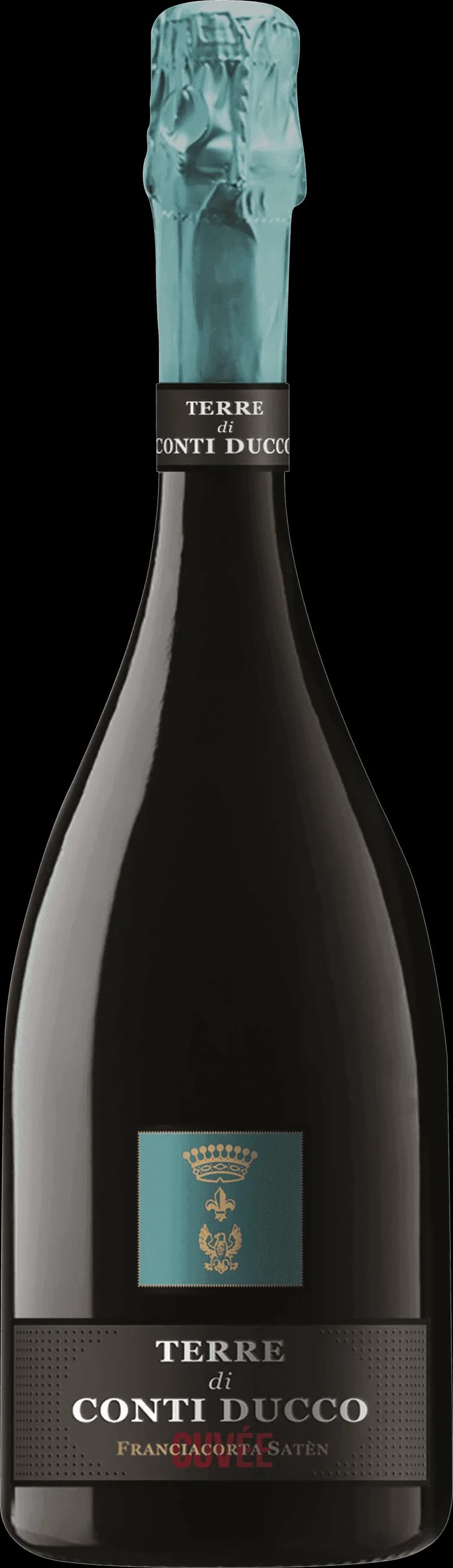 Flaska av Conti Ducco mousserande vin mot ljus bakgrund.