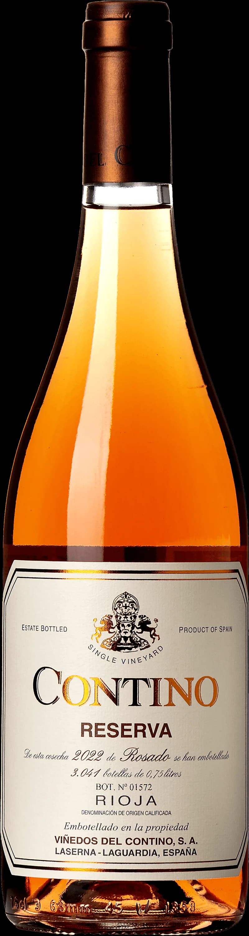 Flaska med Contino rosévin mot en ljus bakgrund.