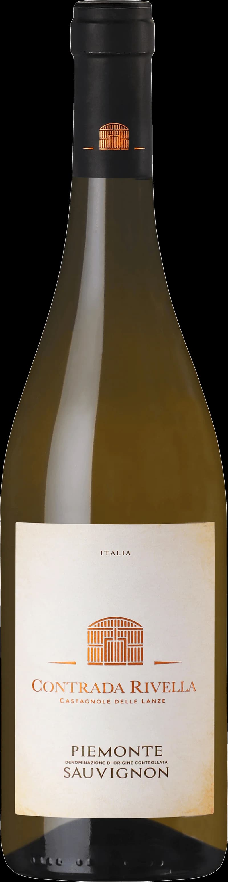 Flaska Contrada Rivella vitt vin mot ljus bakgrund