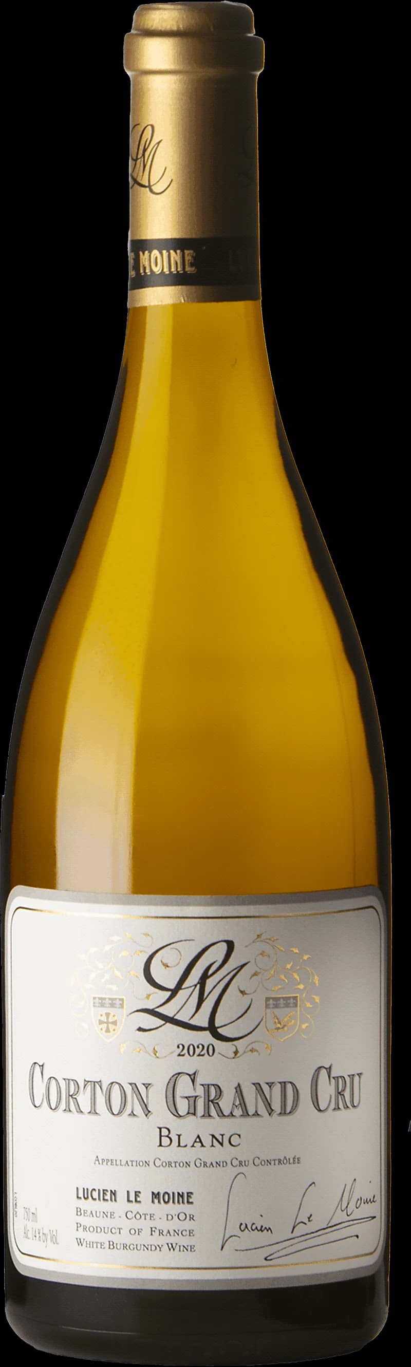 Flaska Corton Blanc Grand Cru vitt vin mot neutral bakgrund