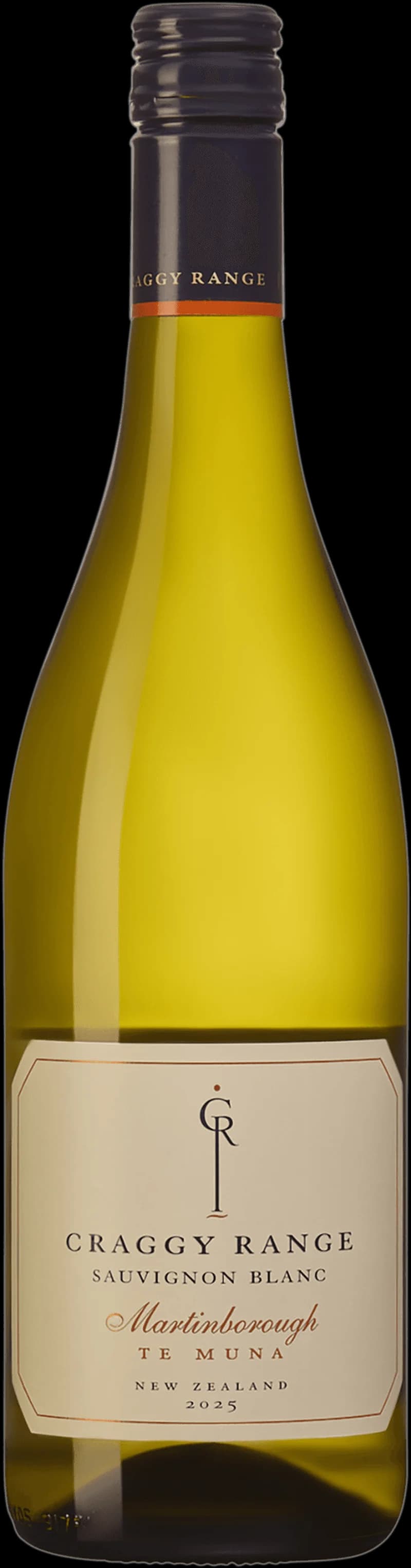 Flaska av Craggy Range Te Muna vitt vin mot en neutral bakgrund.
