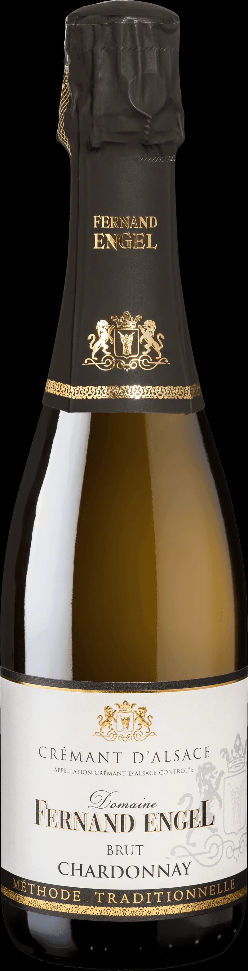 Flaska Crémant d'Alsace mousserande vin med glas och bubbel.