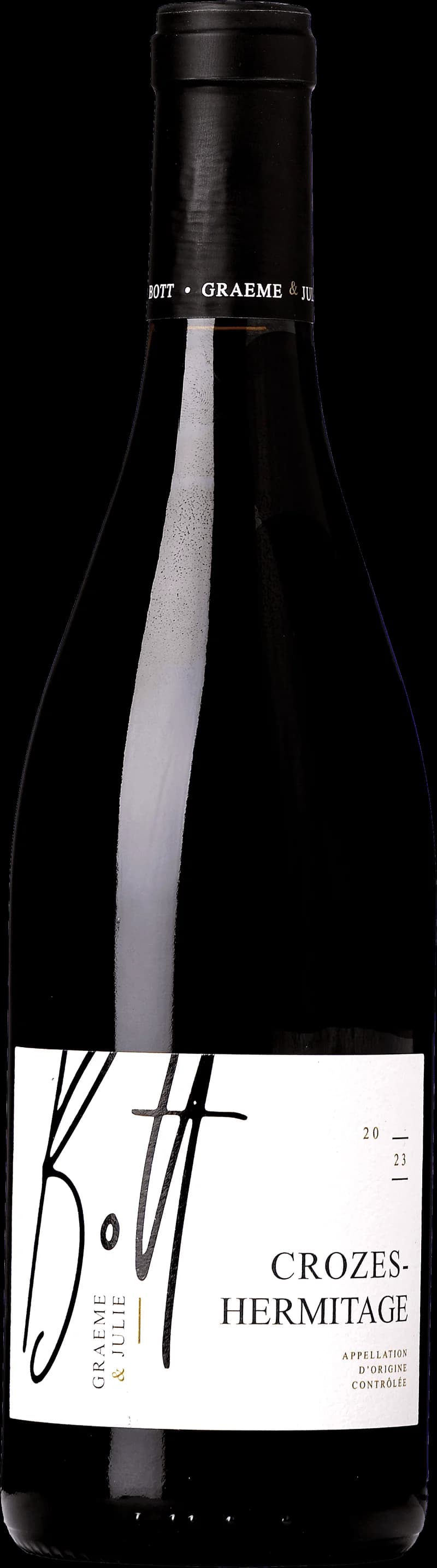 Flaska av rött vin från Crozes-Hermitage, Rhône, Frankrike.