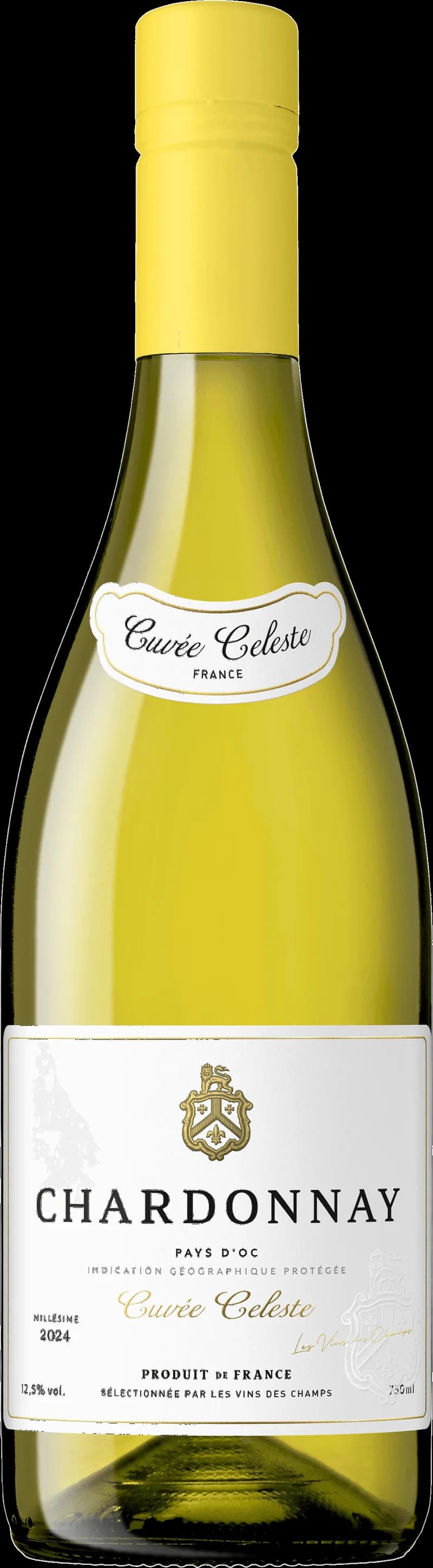 Flaska Cuvée Céleste vitt vin mot ljus bakgrund