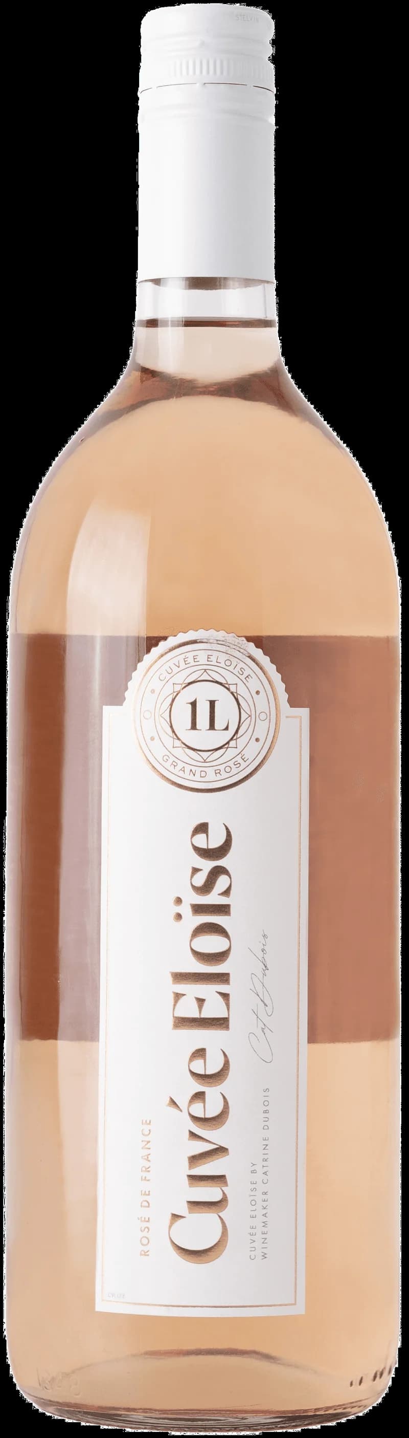 Cuvée Eloise rosévin i ett vinglas mot en ljus bakgrund.