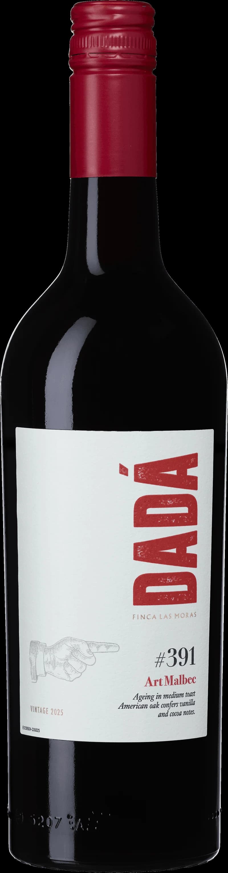Flaska rött vin från DAD 391 på en bordsservering.