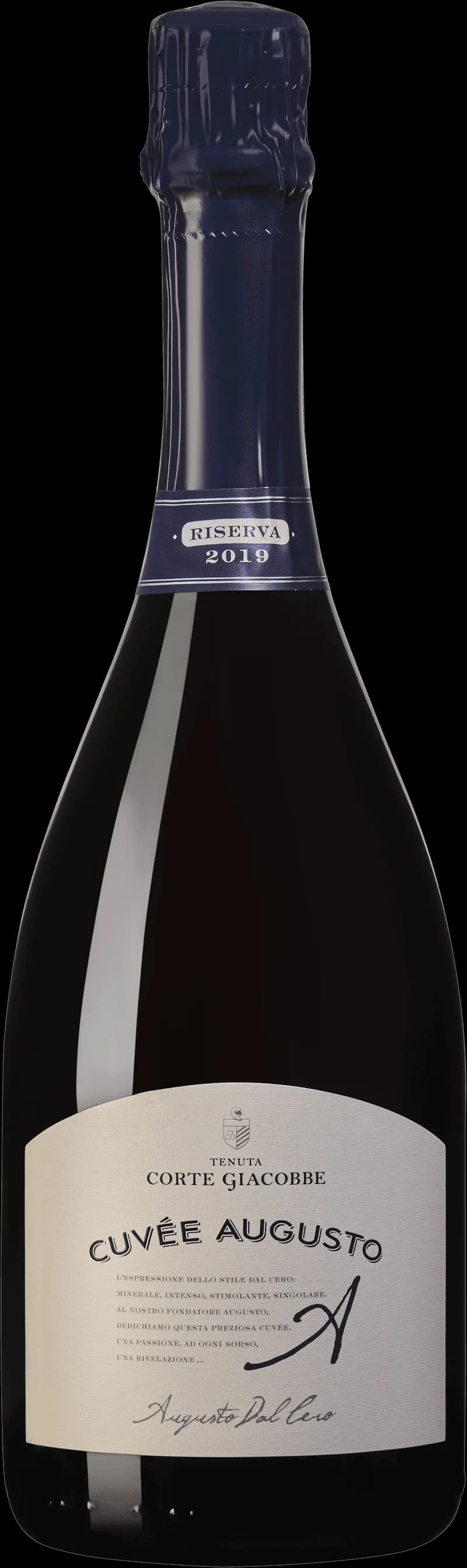 Flaska av Dal Cero mousserande vin mot neutral bakgrund.