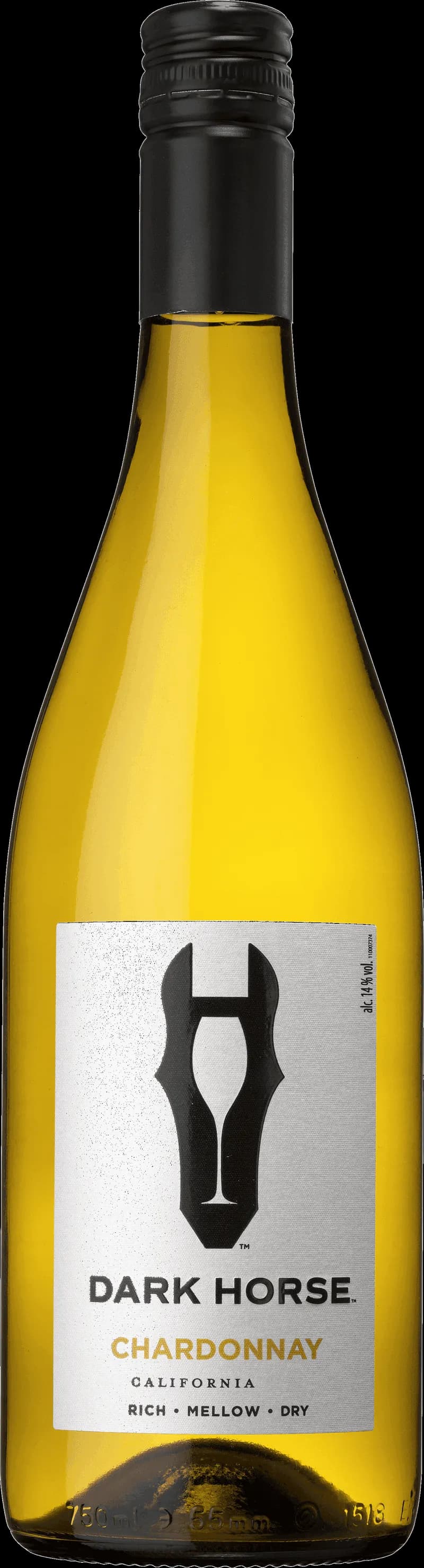 Flaska av Dark Horse vitt vin mot mörk bakgrund