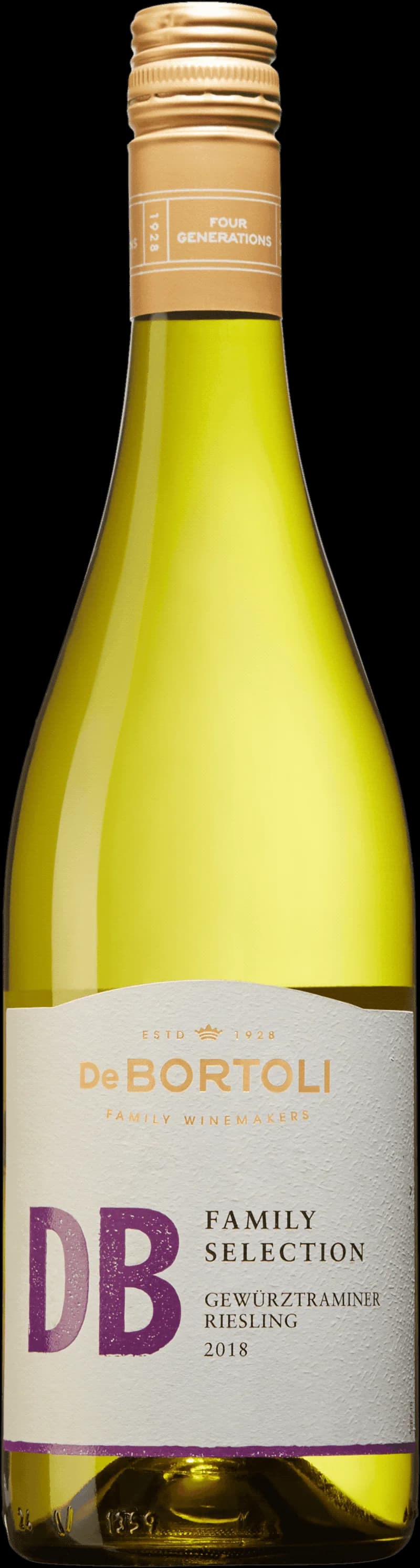 Flaska med De Bortoli vitt vin mot ljus bakgrund