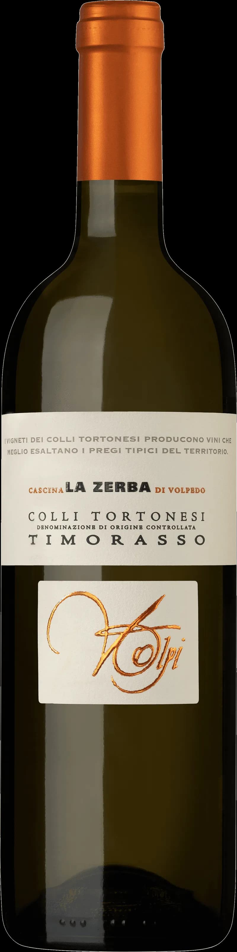 Flaska Derthona vitt vin mot ljus bakgrund