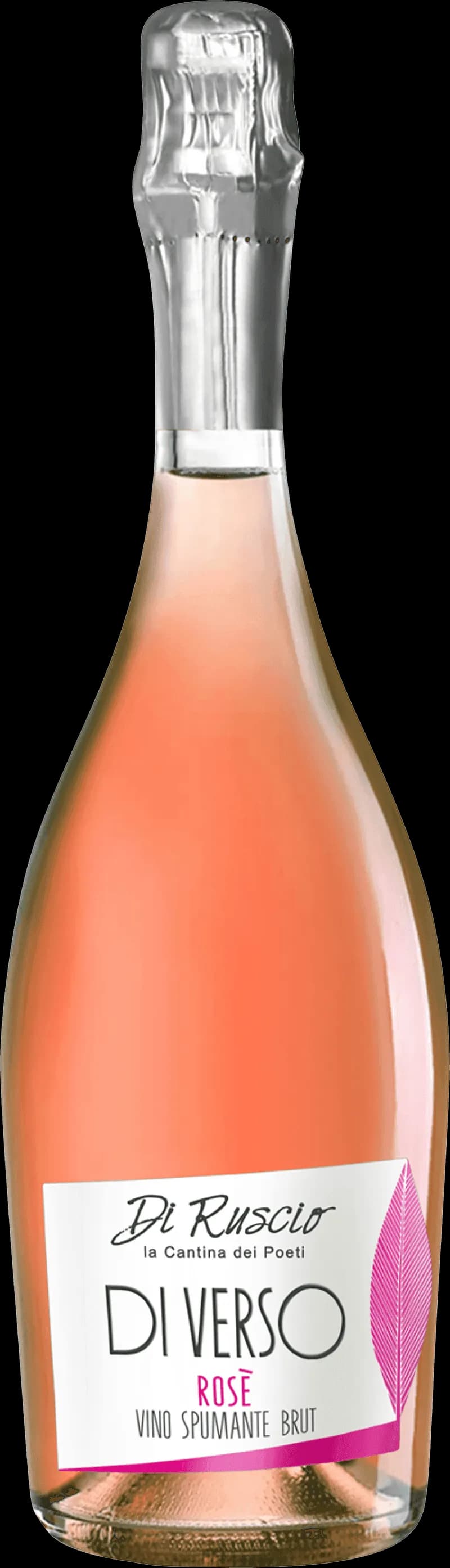 Flaska med Di Ruscio mousserande vin mot en neutral bakgrund.