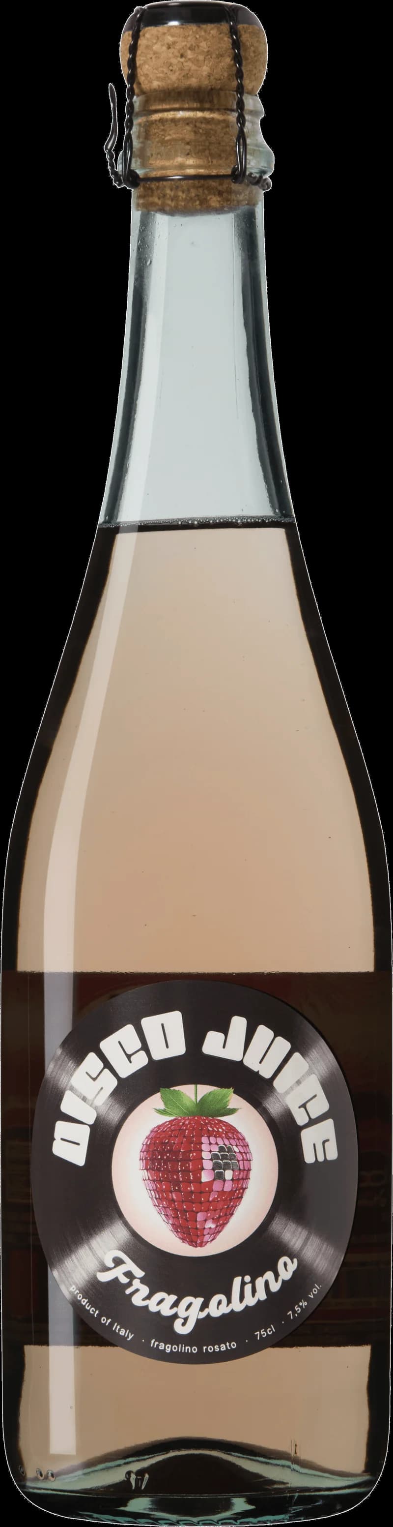 Sortiment av Disco Juice-drycker i olika färger och flaskor.