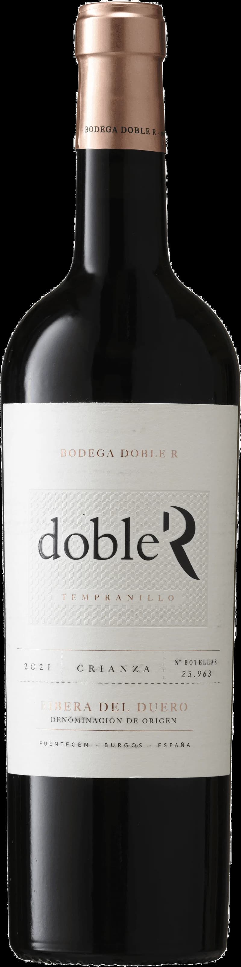 Flaska av rött vin Doble R på en bordsservering.