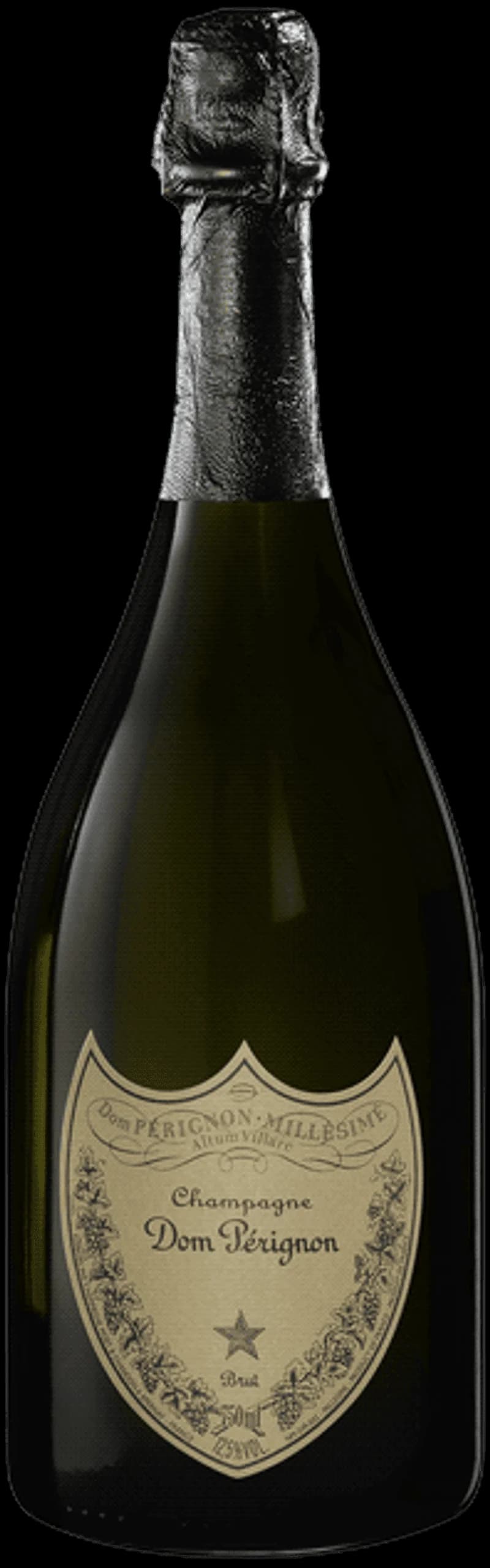 Flaska Dom Pérignon champagne mot mörk bakgrund