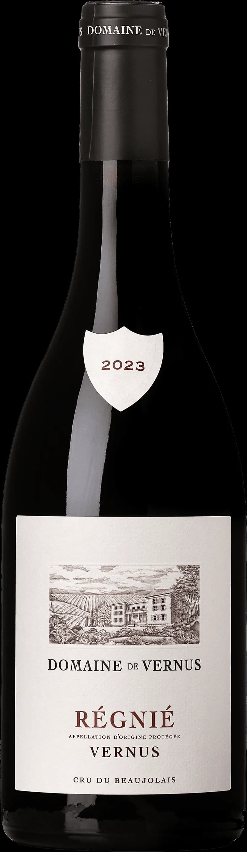 Flaska av Domaine de Vernus rött vin mot neutral bakgrund