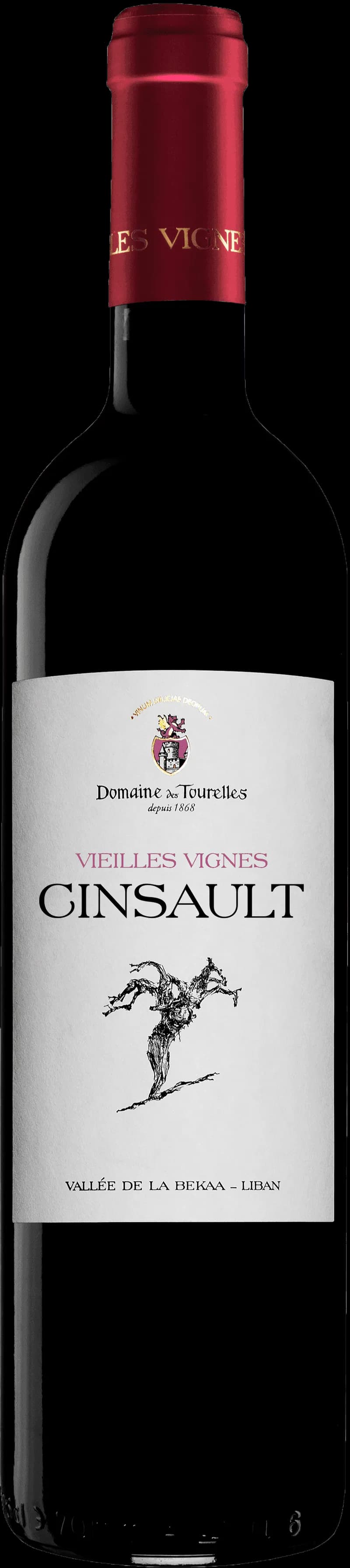 Flaska av Domaine des Tourelles rött vin mot neutral bakgrund