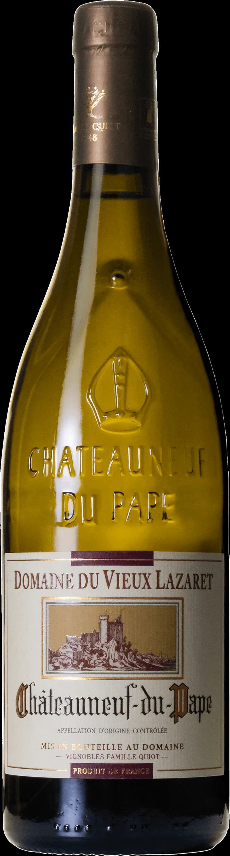Flaska och glas med vitt vin från Domaine du Vieux Lazaret