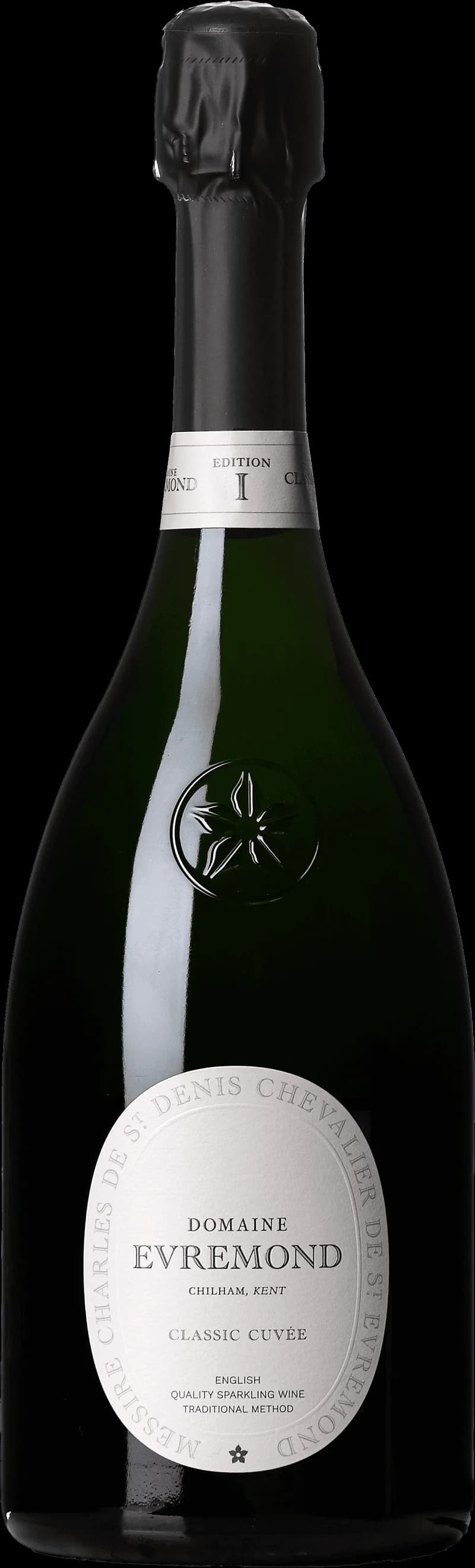 Flaska med Domaine Evremond mousserande vin mot neutral bakgrund