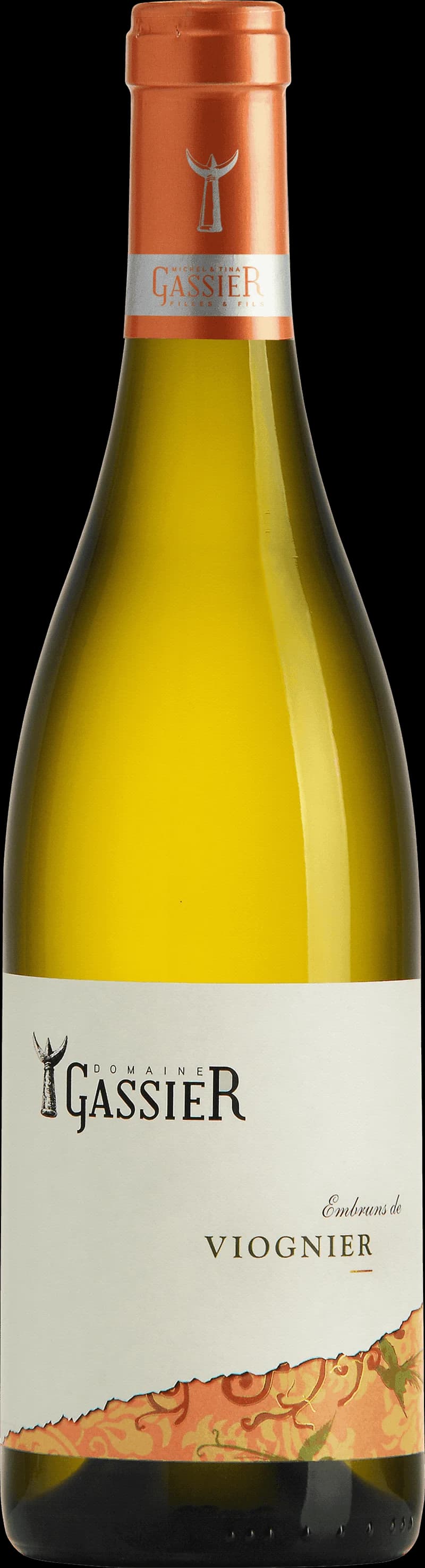 Flaska av Domaine Gassier vitt vin mot neutral bakgrund