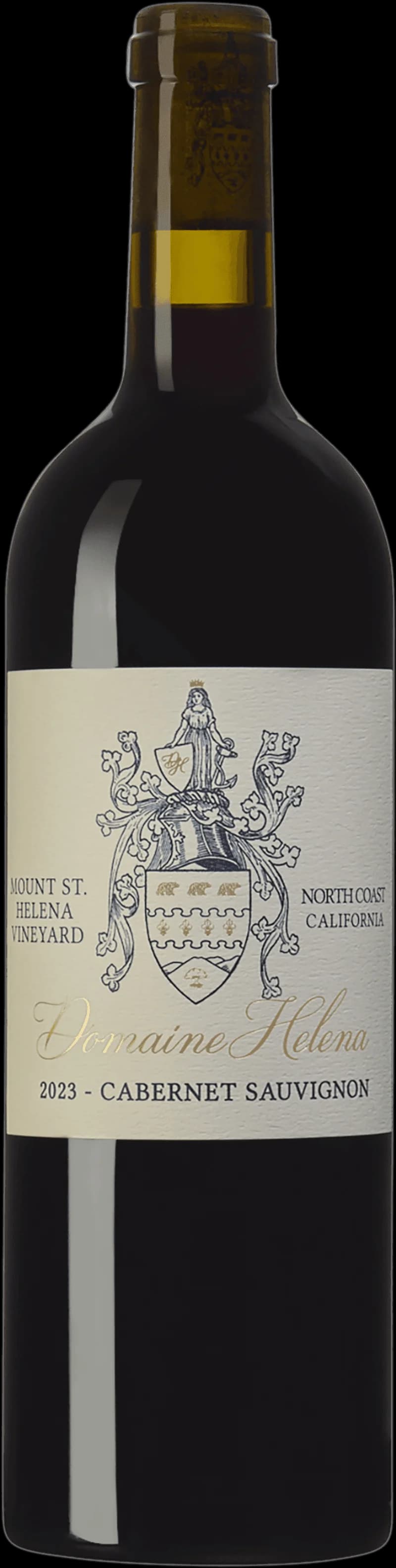 Flaska med Domaine Helena rött vin mot neutral bakgrund.
