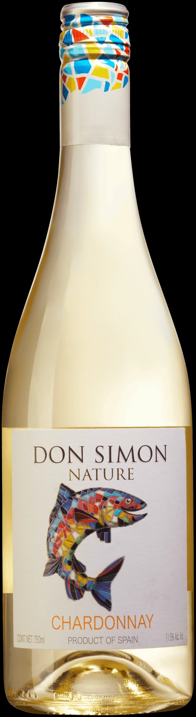 Flaska Don Simon vitt vin på en ljus bakgrund