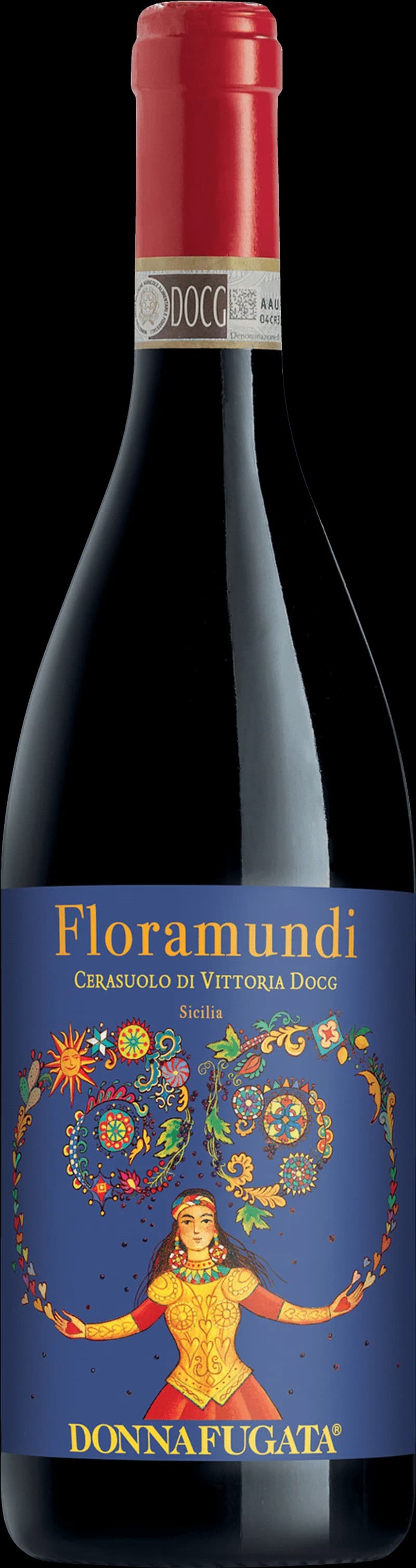 Flaska av rött vin från Donnafugata