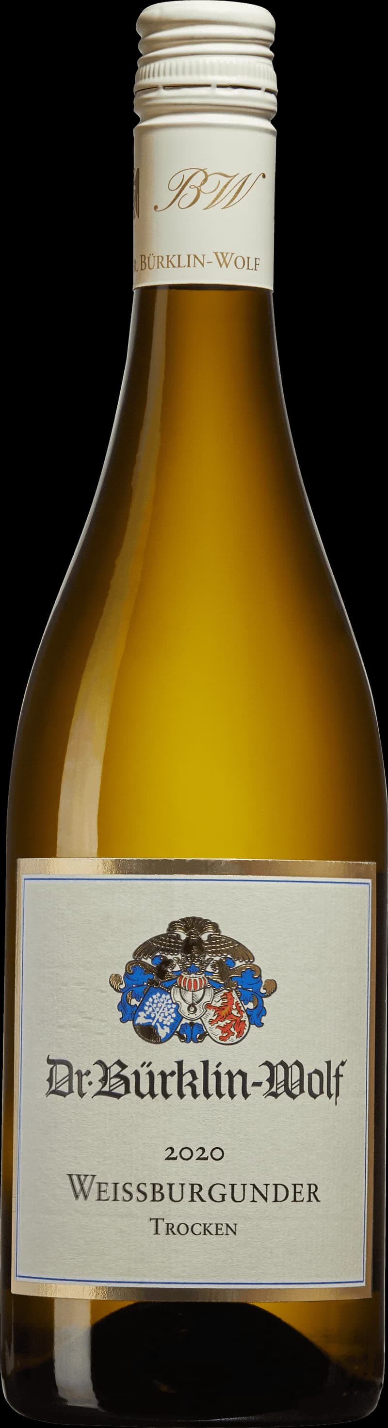 Flaska av vitt vin från Dr. Bürklin-Wolf på en ljus bakgrund.