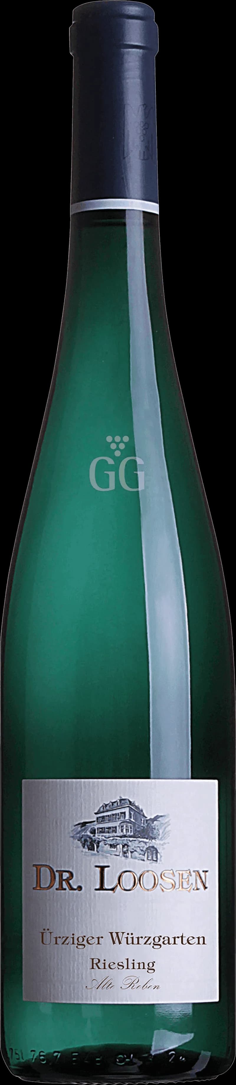Flaska av Dr. Loosen Urziger Würzgarten vitt vin från Mosel, Tyskland.