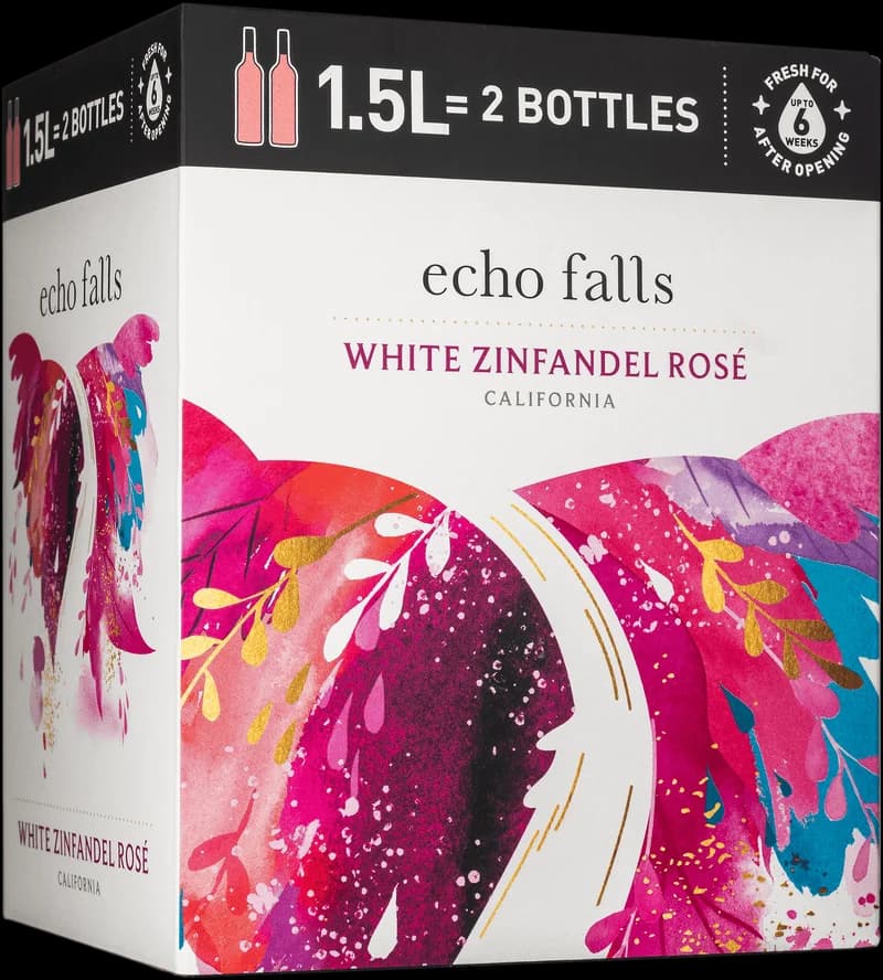 Flaska med Echo Falls rosévin mot en ljus bakgrund.