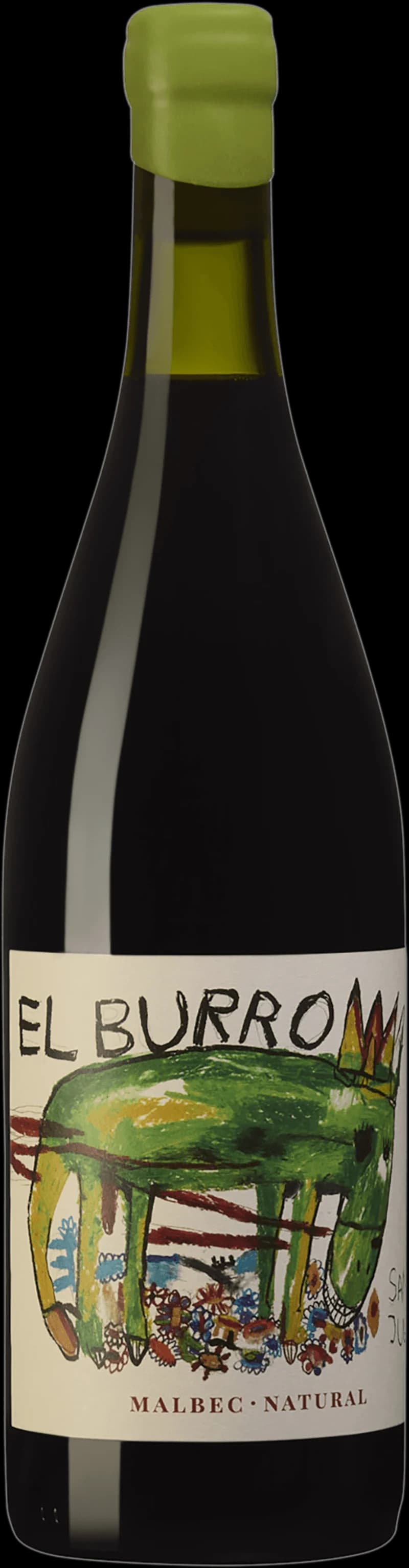 Flaska av rött vin El Burro på vit bakgrund