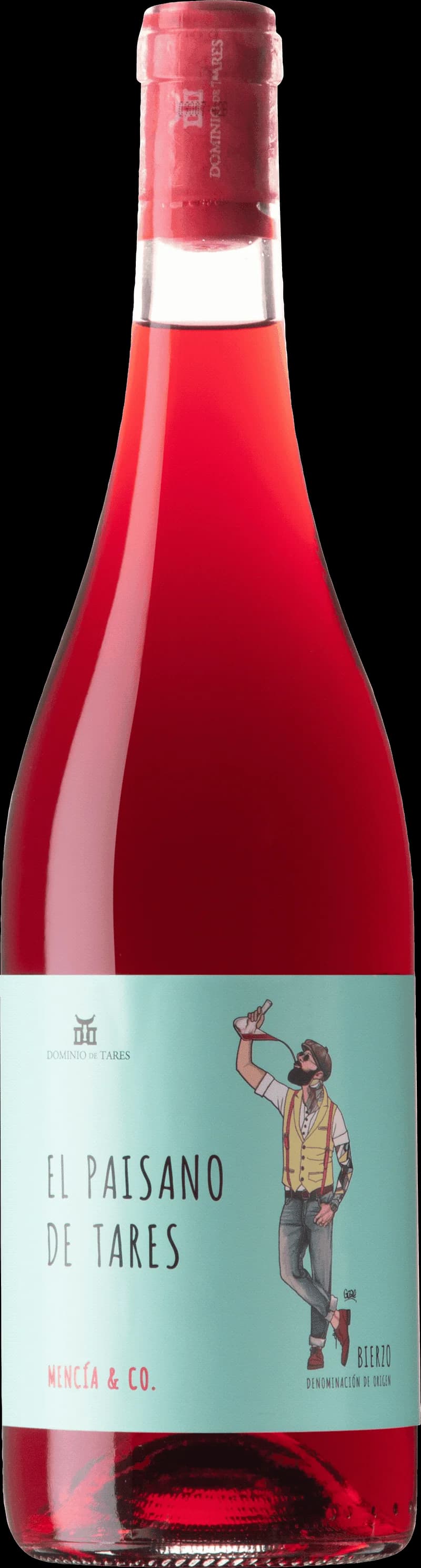 Flaska av rött vin El Paísano de Tares från Bierzo, Spanien.