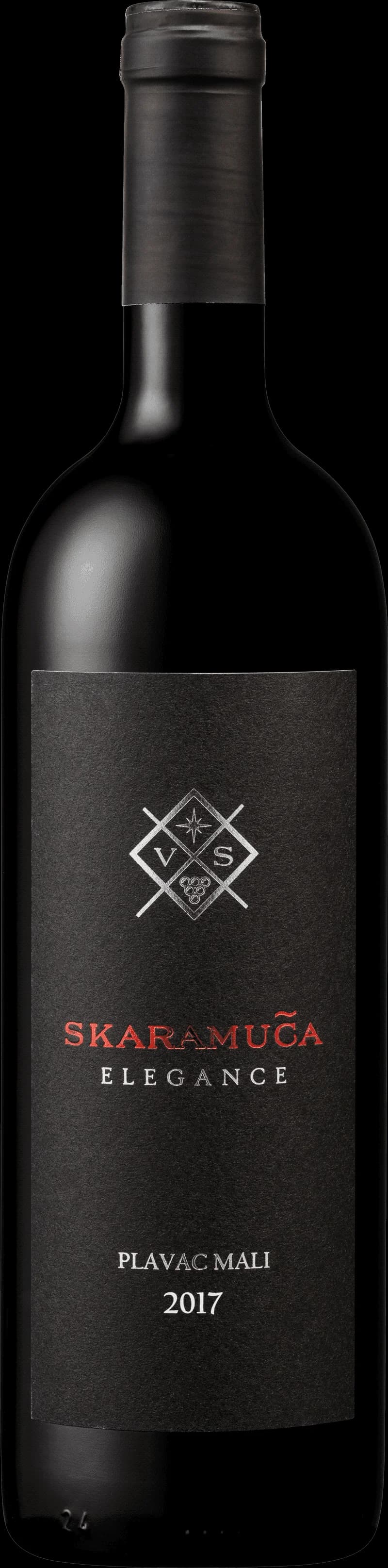 Elegant rött vin från Plavac Mali-druvan i ett vinglas mot en mörk bakgrund.