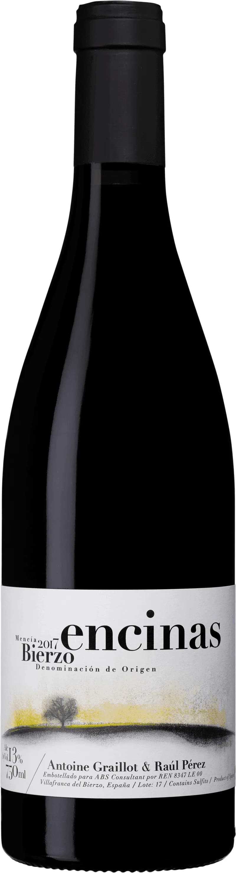 Flaska med Encinas rött vin mot en mörk bakgrund.