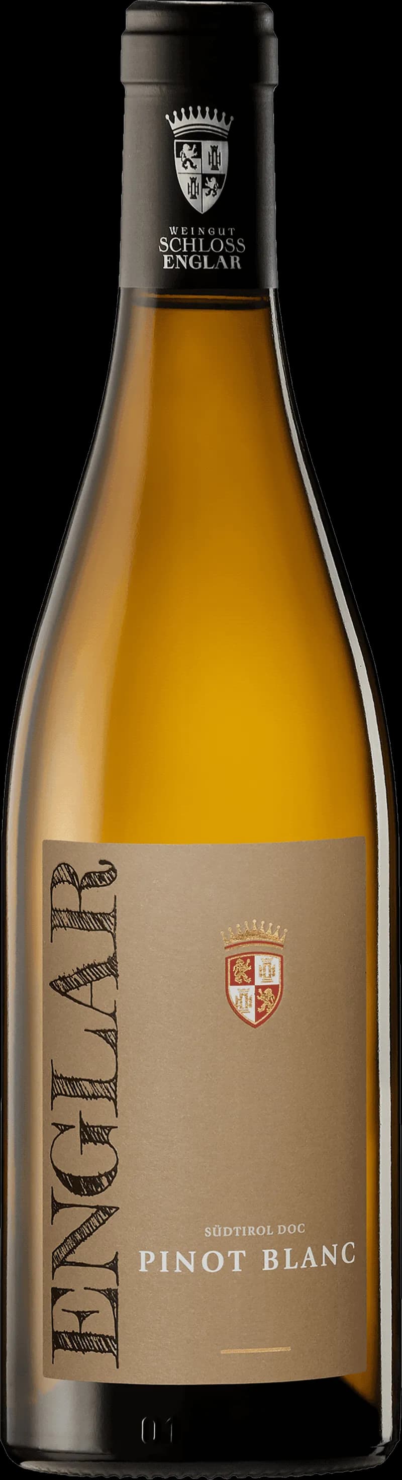 Flaska med vitt vin och änglar på etiketten
