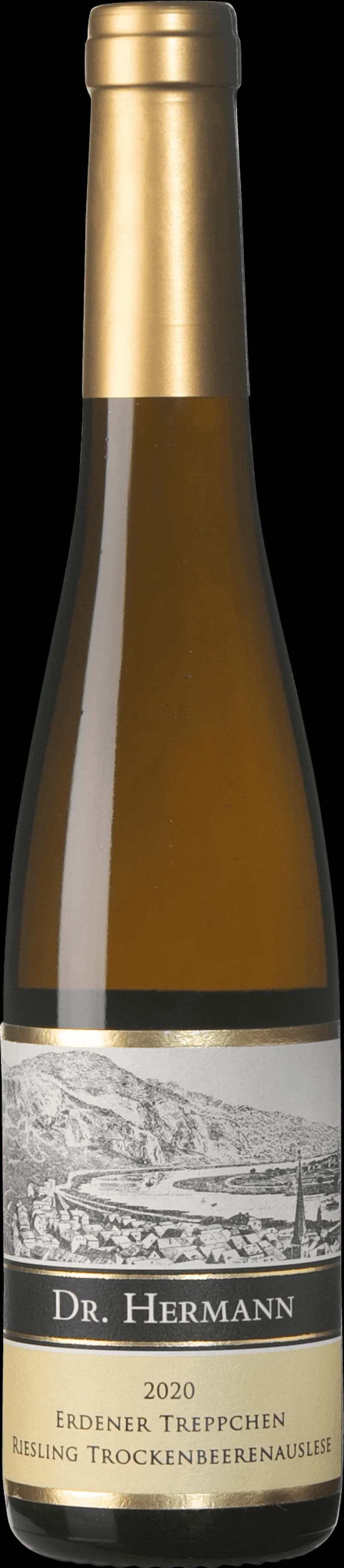 Flaska av Erdener Treppchen Riesling vitt vin mot en neutral bakgrund.